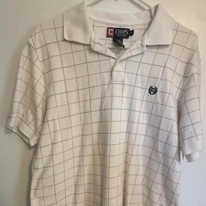 Chaps Men's Polo Golf Shirt Size M White+Gray+Pink Checkered  ~ Spring Summer